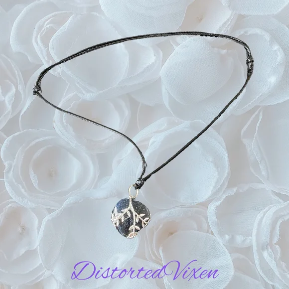 Lapis Lazuli Leaf Pendant Necklace – Silver Leaf Wrapped Blue Stone Black Cord - Picture 6 of 7